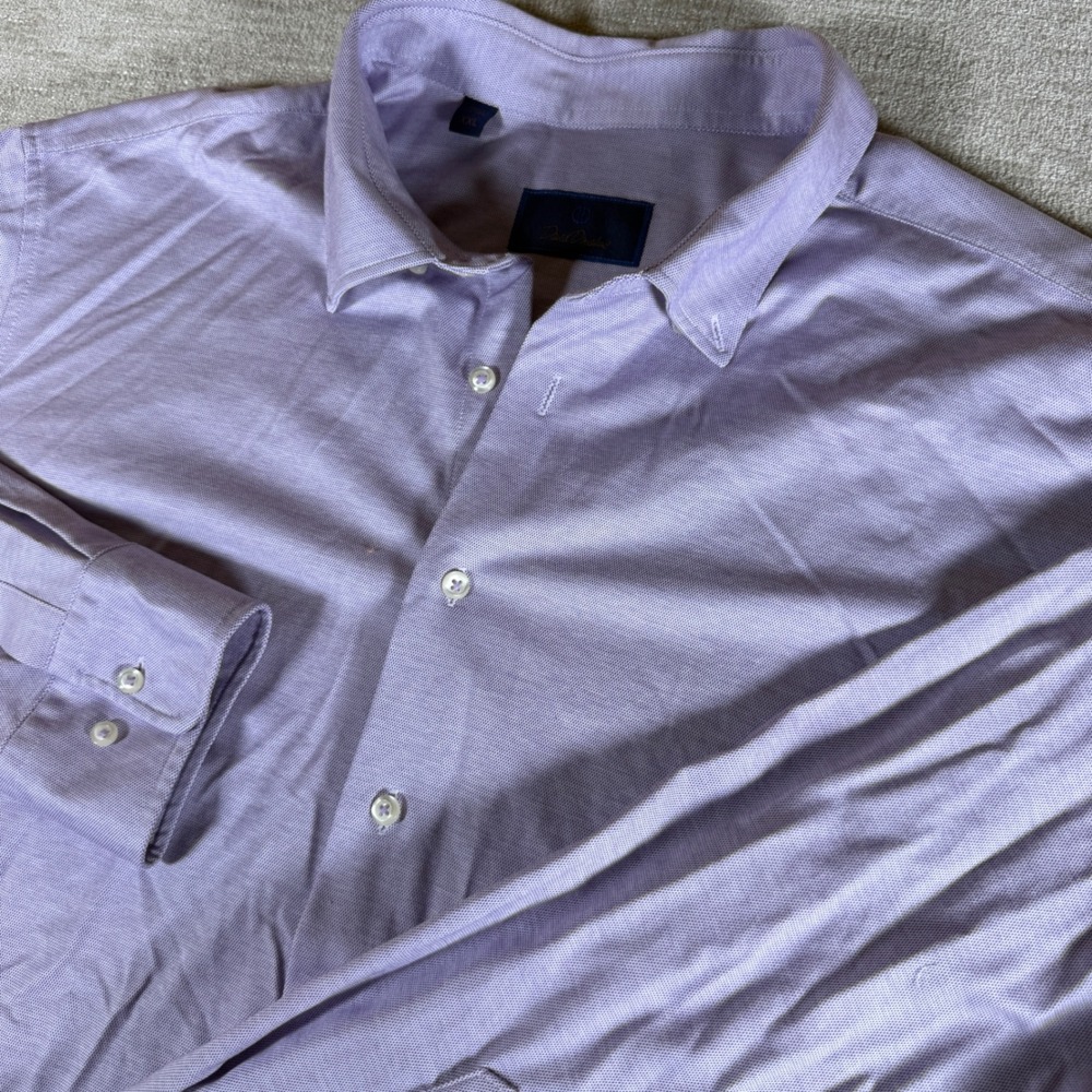 David Donahue Button Down Mens XXL Purple L/S Cotton Micro Pattern Shirt